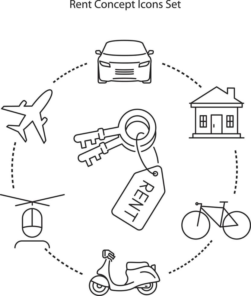 ensemble d'icônes de loyer isolé sur fond blanc. icône de loyer symbole de loyer linéaire de contour de ligne mince pour le logo, le web, l'application, l'interface utilisateur. signe simple d'icône de loyer. vecteur