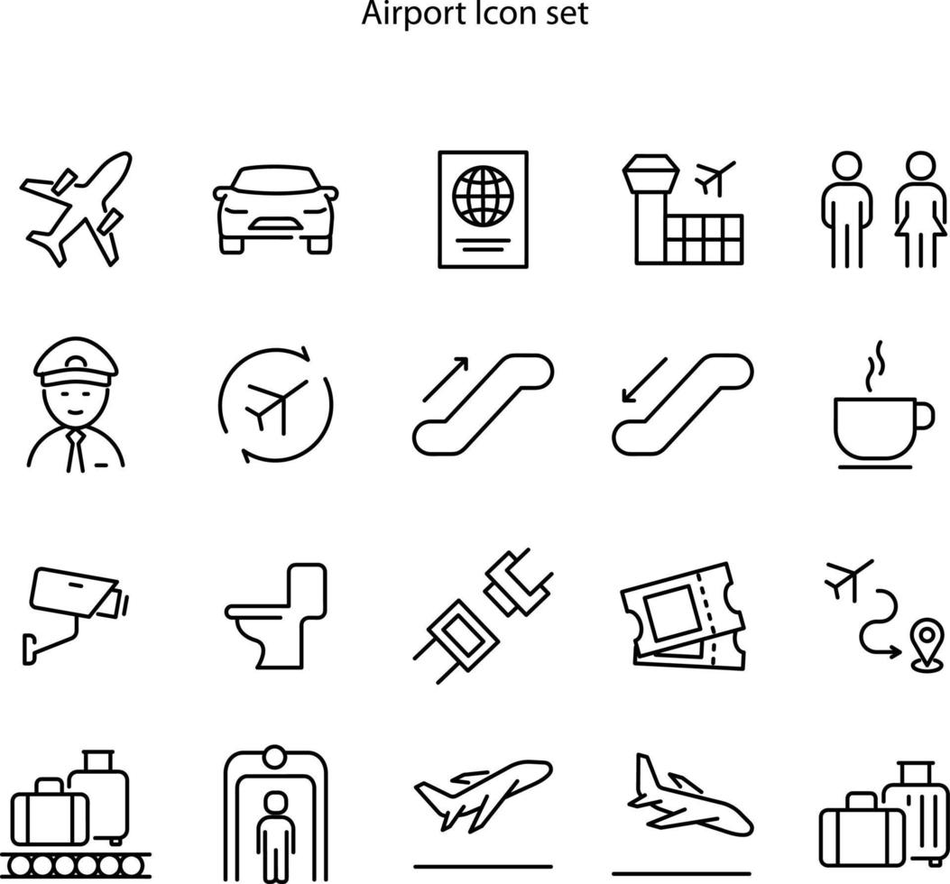 jeu d'icônes d'aéroport isolé sur fond blanc. icône de l'aéroport ligne mince contour symbole linéaire de l'aéroport pour le logo, le web, l'application, l'interface utilisateur. signe simple d'icône d'aéroport. vecteur