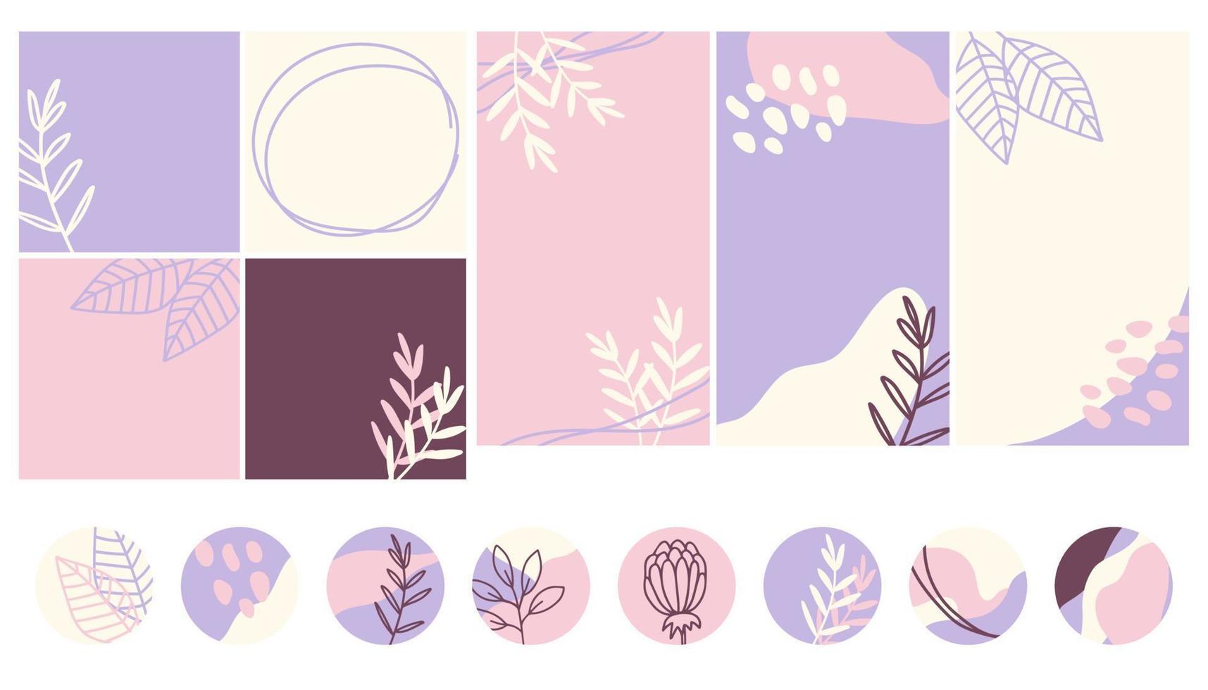 modèles de publications et d'histoires sur les réseaux sociaux pour les applications mobiles. conception de fond abstrait minimaliste dans des couleurs pastel rose et violet. pour les contenus mode, beauté, cosmétiques. illustration vectorielle vecteur