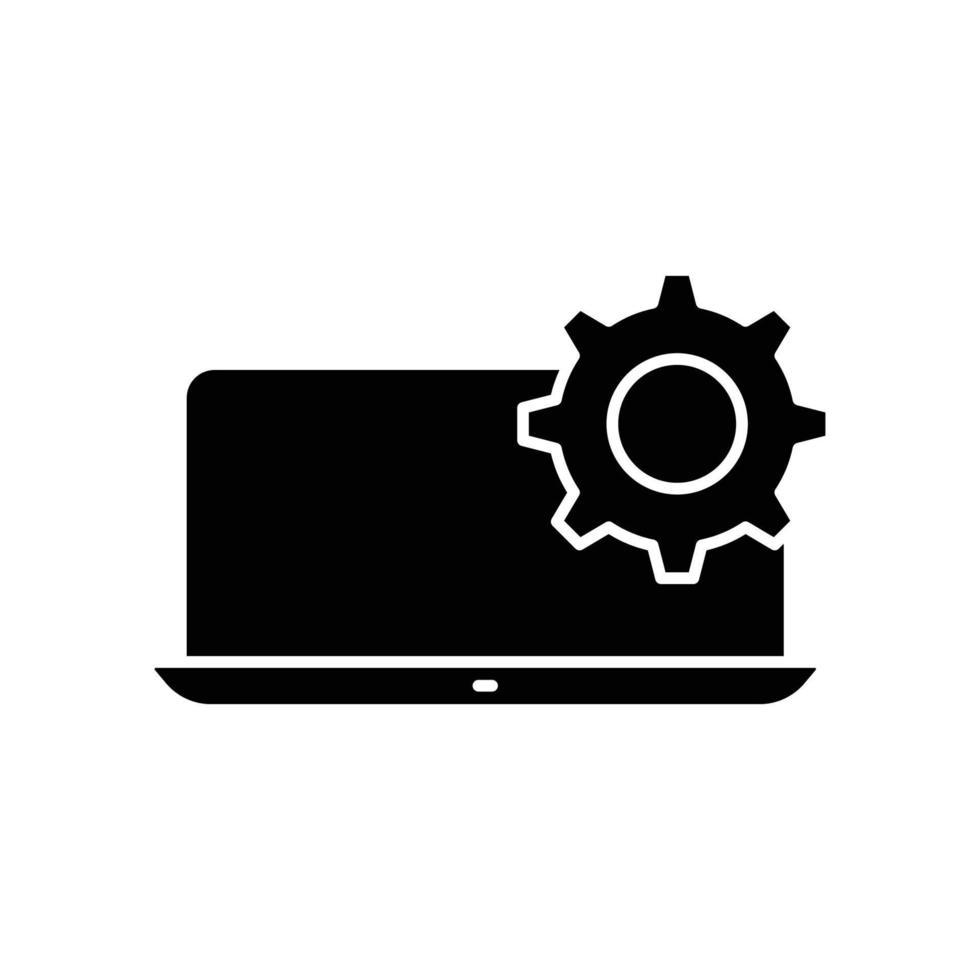 icône d'ordinateur portable avec engrenage. adapté au symbole de réparation, réglage. style d'icône solide. conception simple modifiable. vecteur de modèle de conception