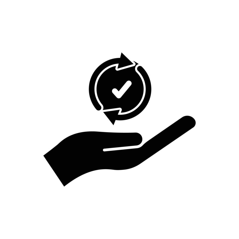 icône de la main et coche avec cercle. style d'icône solide. adapté au symbole terminé, terminé. conception simple modifiable. vecteur de modèle de conception