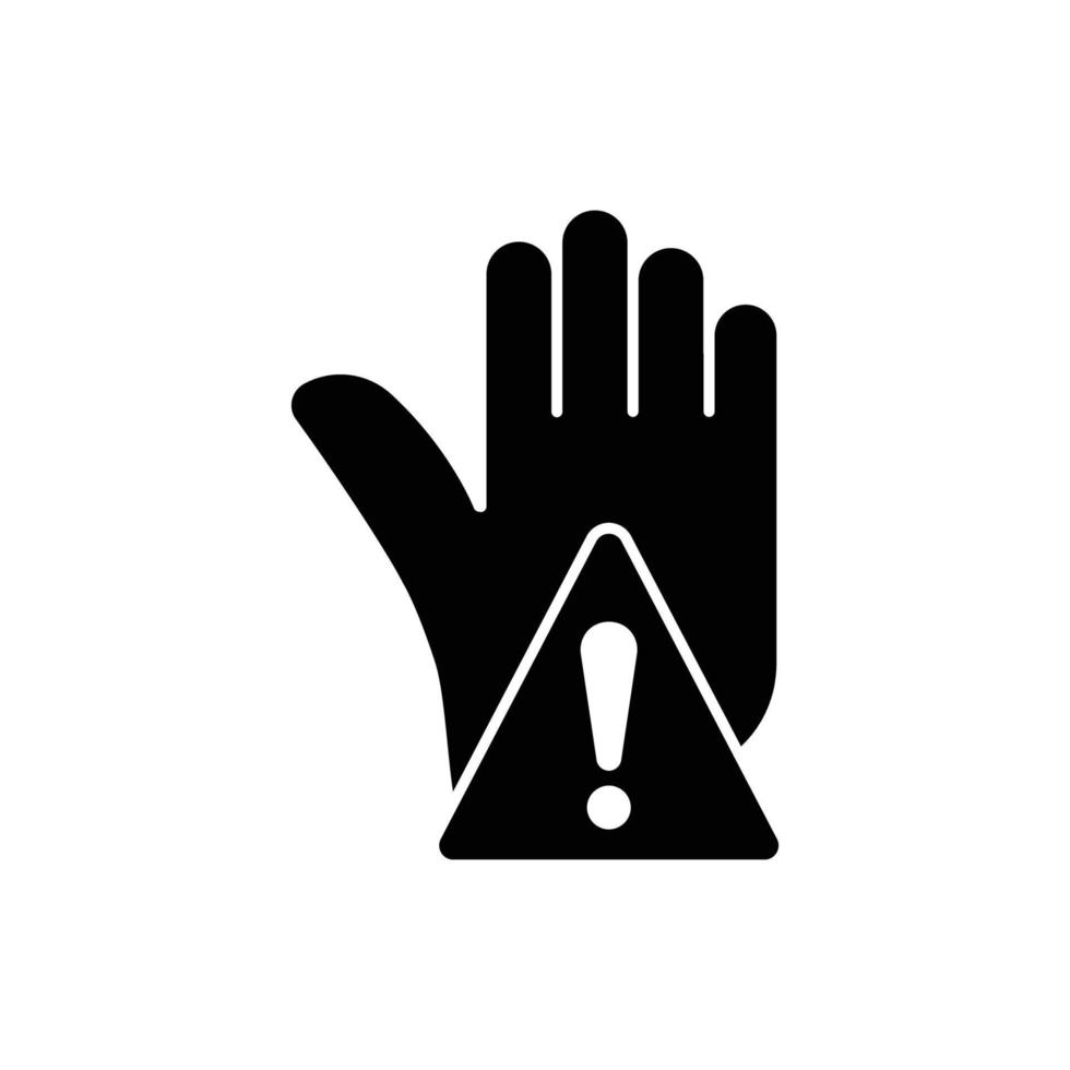 icône de la main avec point d'exclamation. adapté au symbole d'avertissement, à la notification, à l'arrêt. style d'icône solide. conception simple modifiable. vecteur de modèle de conception