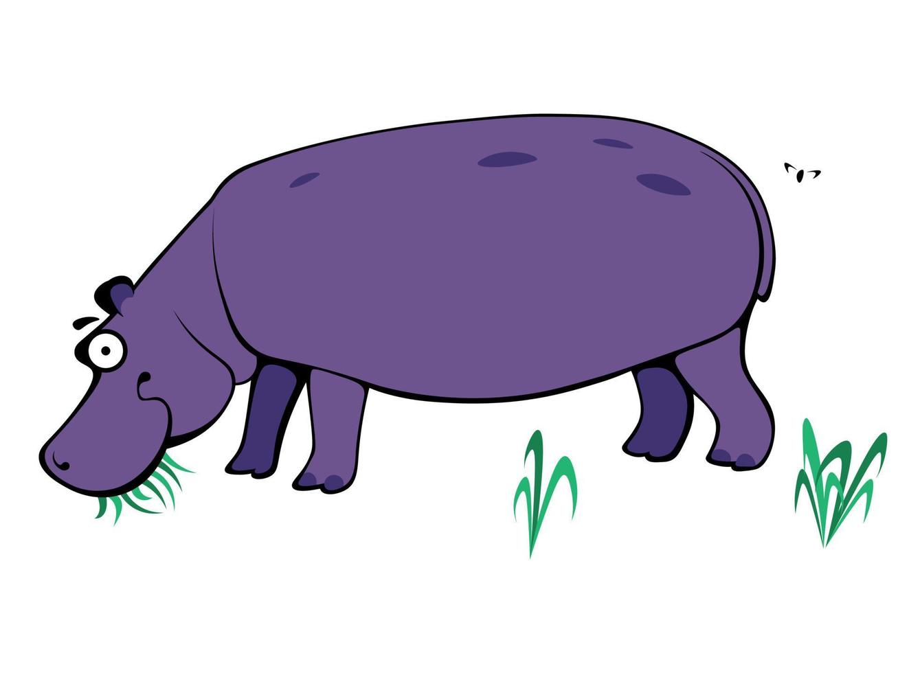 hippopotame de dessin animé mignon mâchant de l'herbe fraîche vecteur