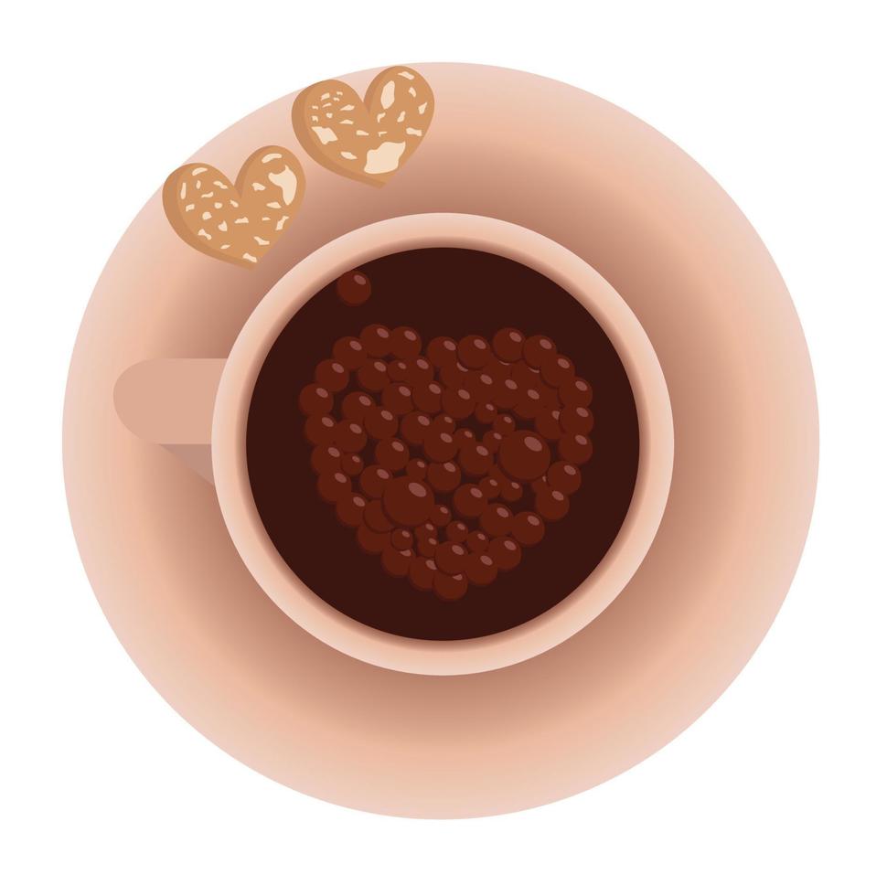 tasse de café ou de thé avec des biscuits. vue d'en-haut. boisson chaude. kartun. illustration vectorielle isolée sur fond blanc. vecteur