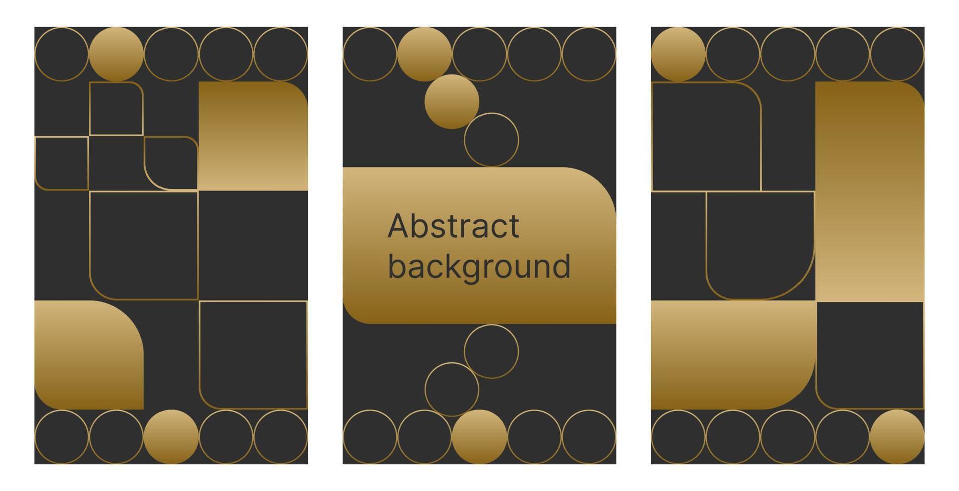 un ensemble de fonds sombres avec des éléments dorés. modèles abstraits pour le texte. cercles et formes pour un article, un site Web, une présentation. vecteur