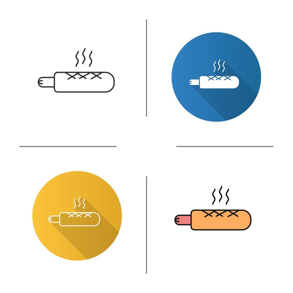 icône de hot-dog français. design plat, styles linéaires et de couleur. saucisse en pâte. illustrations vectorielles isolées vecteur