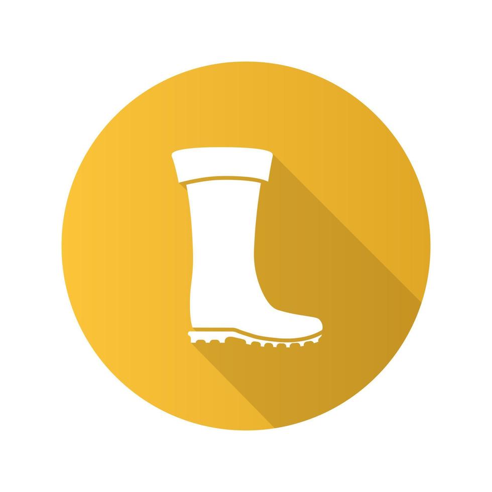 icône de glyphe d'ombre longue de conception plate de botte en caoutchouc. chaussure étanche. équipement de pêche. illustration vectorielle silhouette vecteur