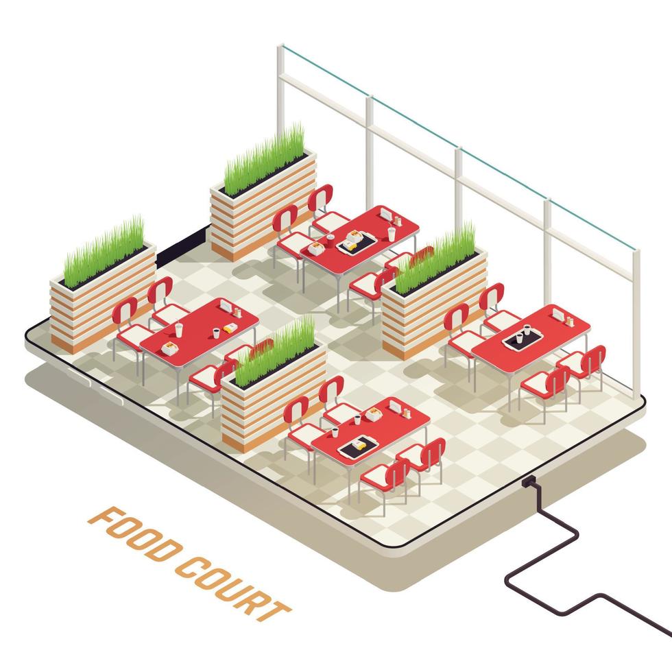 concept isométrique de l'aire de restauration vecteur