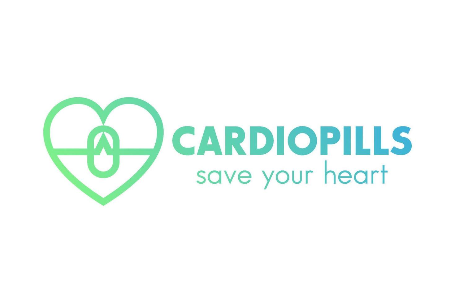 création de logo de pilules cardiaques, médical, pharmacie, médecine, symbole de soins de santé sur blanc vecteur
