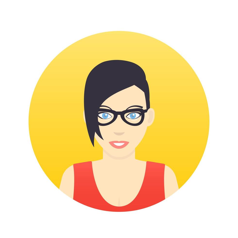 icône d'avatar, fille à lunettes avec coupe de cheveux courte dans un style plat sur blanc vecteur