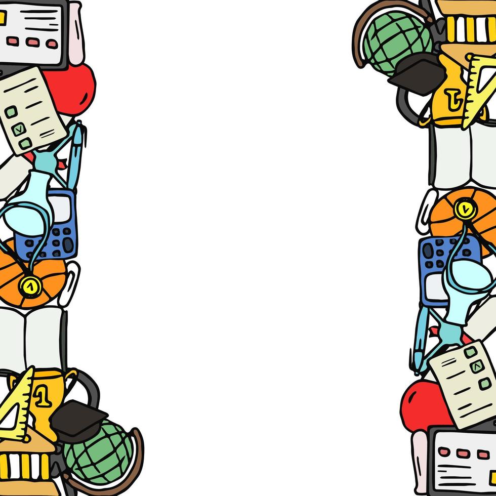 icônes d'éducation vectorielles colorées avec place pour le texte. cadre de vecteur de doodle avec des icônes de l'éducation