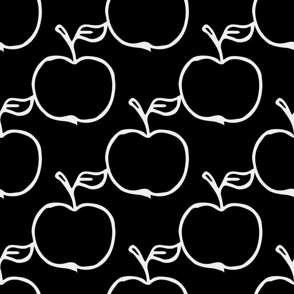 motif pommes. motif de doodle sans couture avec des pommes. illustration vectorielle noir et blanc avec des pommes vecteur