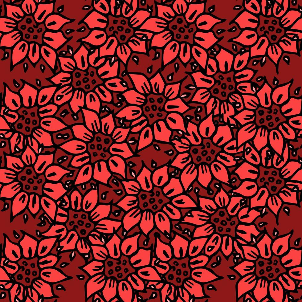 modèle vectoriel floral sans soudure. fond de fleurs colorées. doodle motif floral avec des fleurs rouges. illustration de motif floral vintage