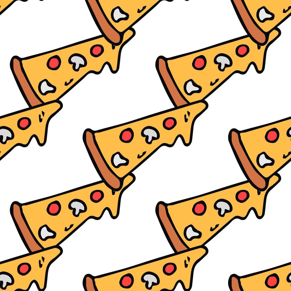 modèle de pizza sans soudure. fond de pizza coloré. illustration de pizza vecteur doodle