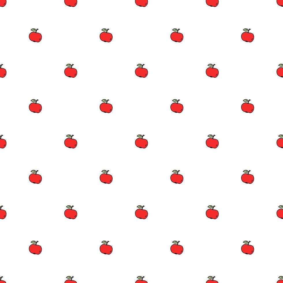 motif pommes. motif de doodle sans couture avec des pommes rouges. illustration vectorielle avec des pommes rouges sur fond blanc vecteur