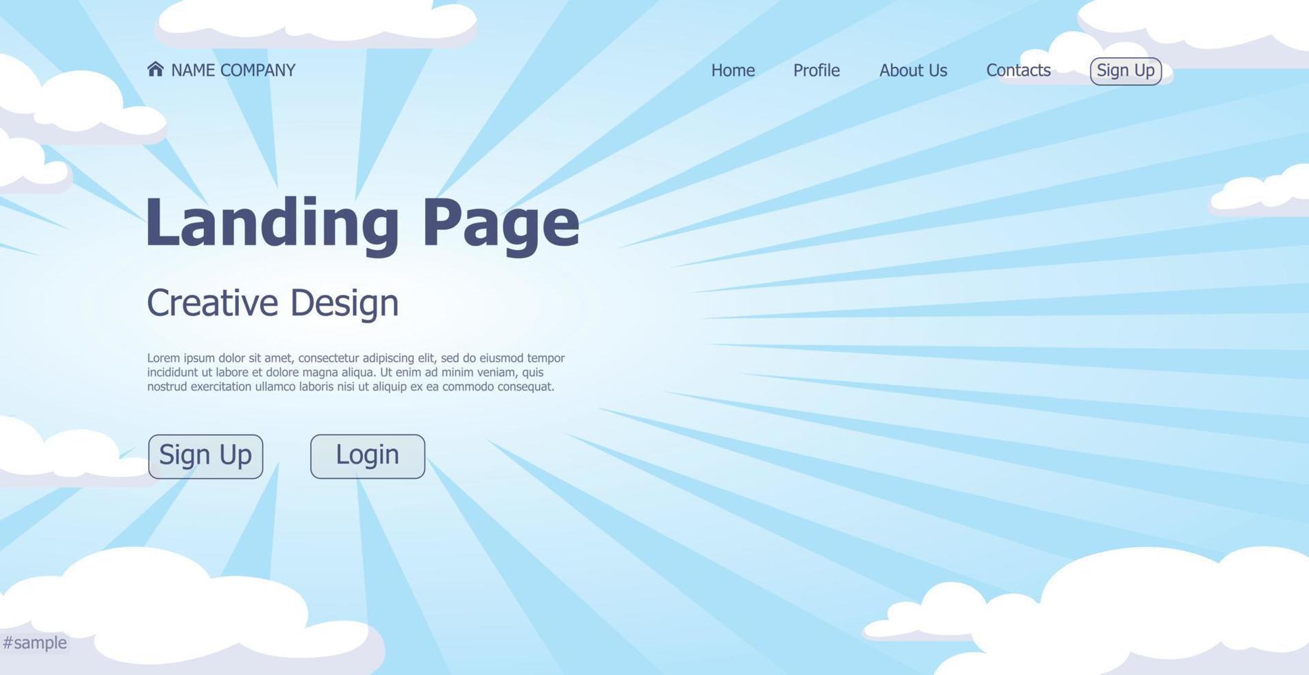 site web de page de destination de concept de conception de fond de nuage bleu - vecteur
