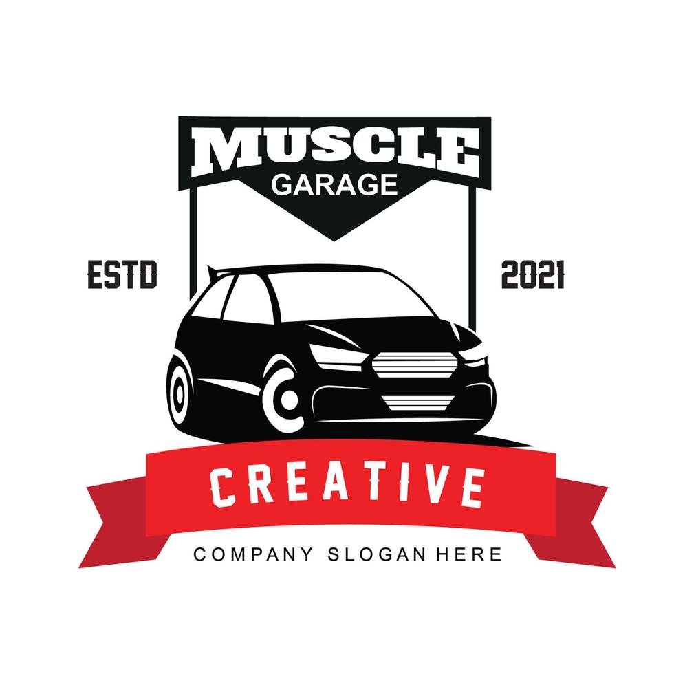 vecteur de logo de voiture de muscle américain. conception vintage, garage de voiture de style ancien ou classique, boutique, réparation de restauration de voiture et course, concept rétro