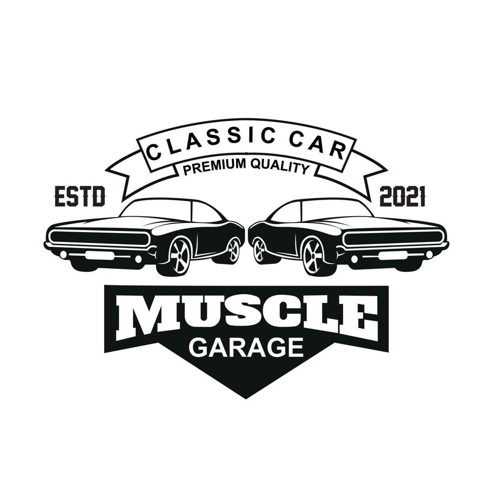 vecteur de logo de voiture de muscle américain. conception vintage, garage de voiture de style ancien ou classique, boutique, réparation de restauration de voiture et course, concept rétro