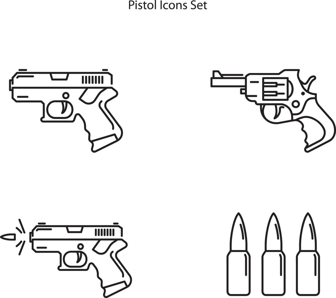 jeu d'icônes de pistolet isolé sur fond blanc. icône de pistolet symbole de pistolet linéaire de contour de ligne mince pour le logo, le web, l'application, l'interface utilisateur. signe simple d'icône de pistolet. vecteur