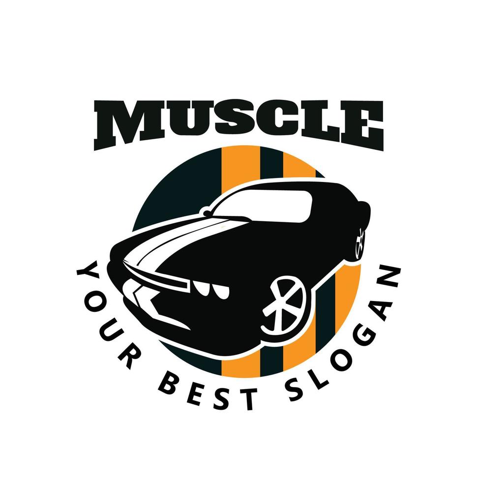 vecteur de logo de voiture de muscle américain. conception vintage, garage de voiture de style ancien ou classique, boutique, réparation de restauration de voiture et course, concept rétro