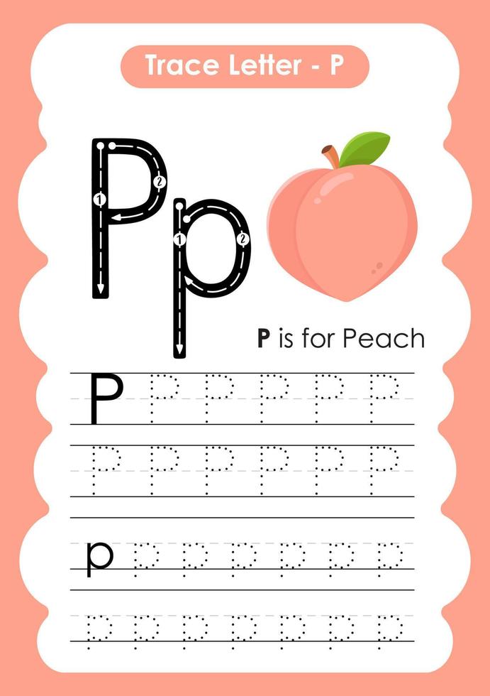 alphabet trace lettre a à z feuille de travail préscolaire avec nom de fruit vecteur