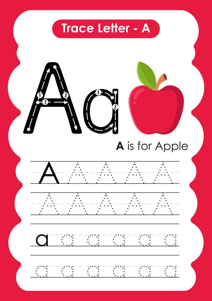 alphabet trace lettre a à z feuille de travail préscolaire avec nom de fruit vecteur