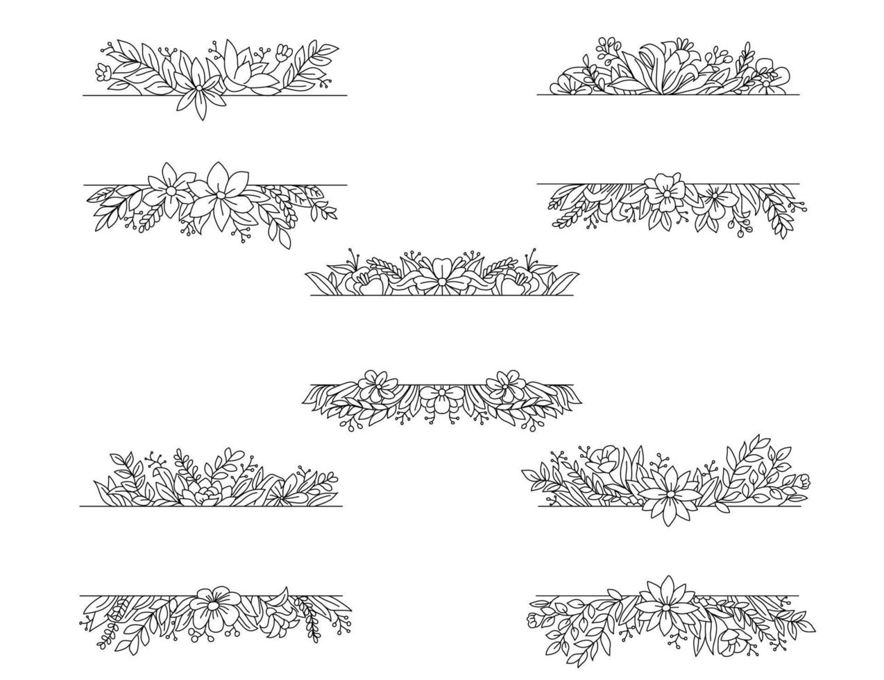 séparateur de bordure florale de feuille d'icône de cadre de ligne colorée isolée avec une fleur circulaire, rectangulaire ou hexagonale rose ou rouge pour enregistrer l'invitation de nom de balise de mariage de date vecteur