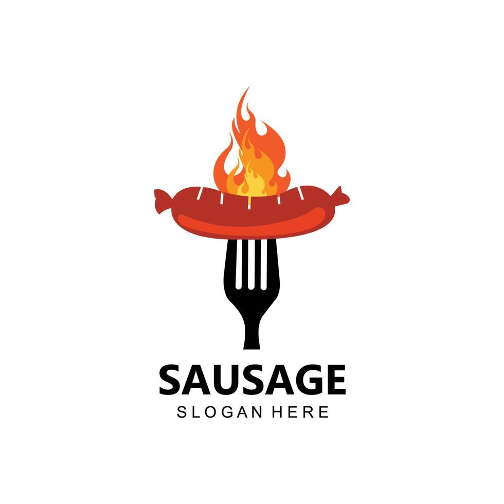 symbole de vecteur de logo de saucisse grillée, viande de barbecue, concept rétro