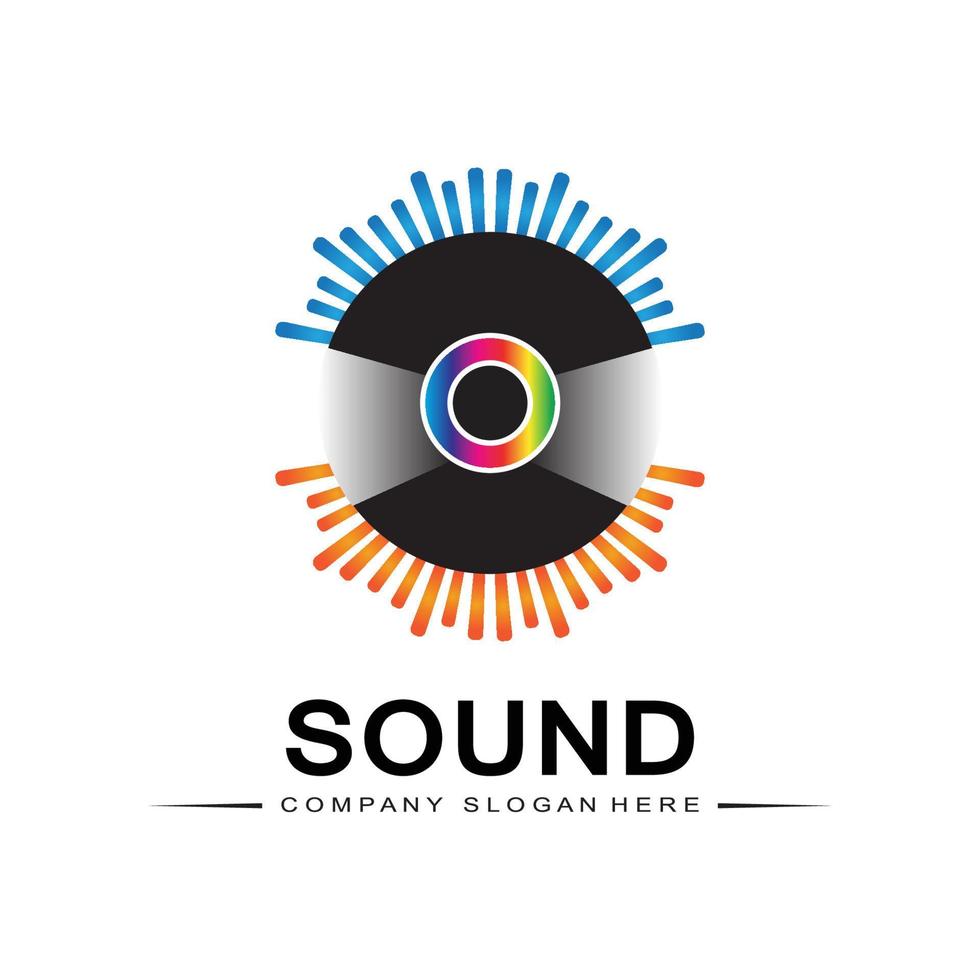 vecteur d'icône de logo d'onde sonore de musique, haut-parleur et casque