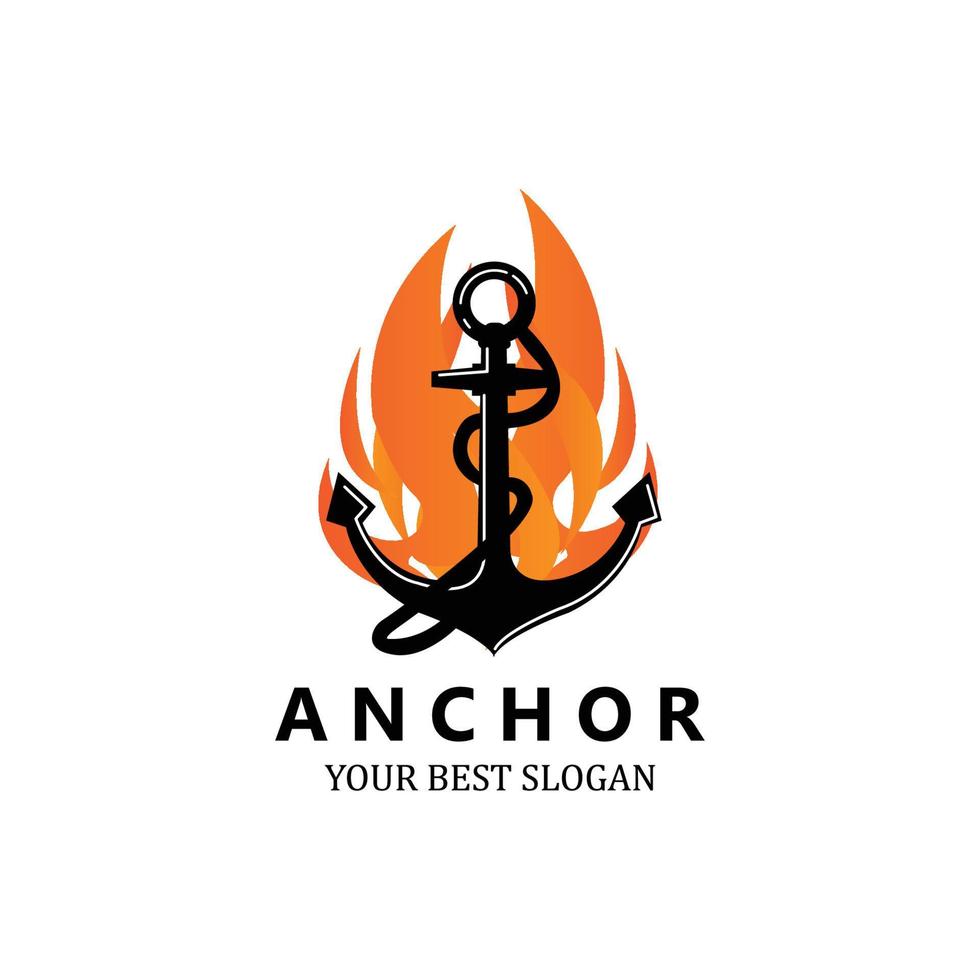 vecteur d'icône de logo d'ancre de navire, port, illustration de conception rétro