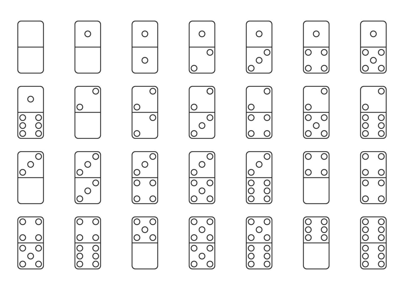 jeu d'icônes de pièces de domino, style de ligne avec coin rond vecteur