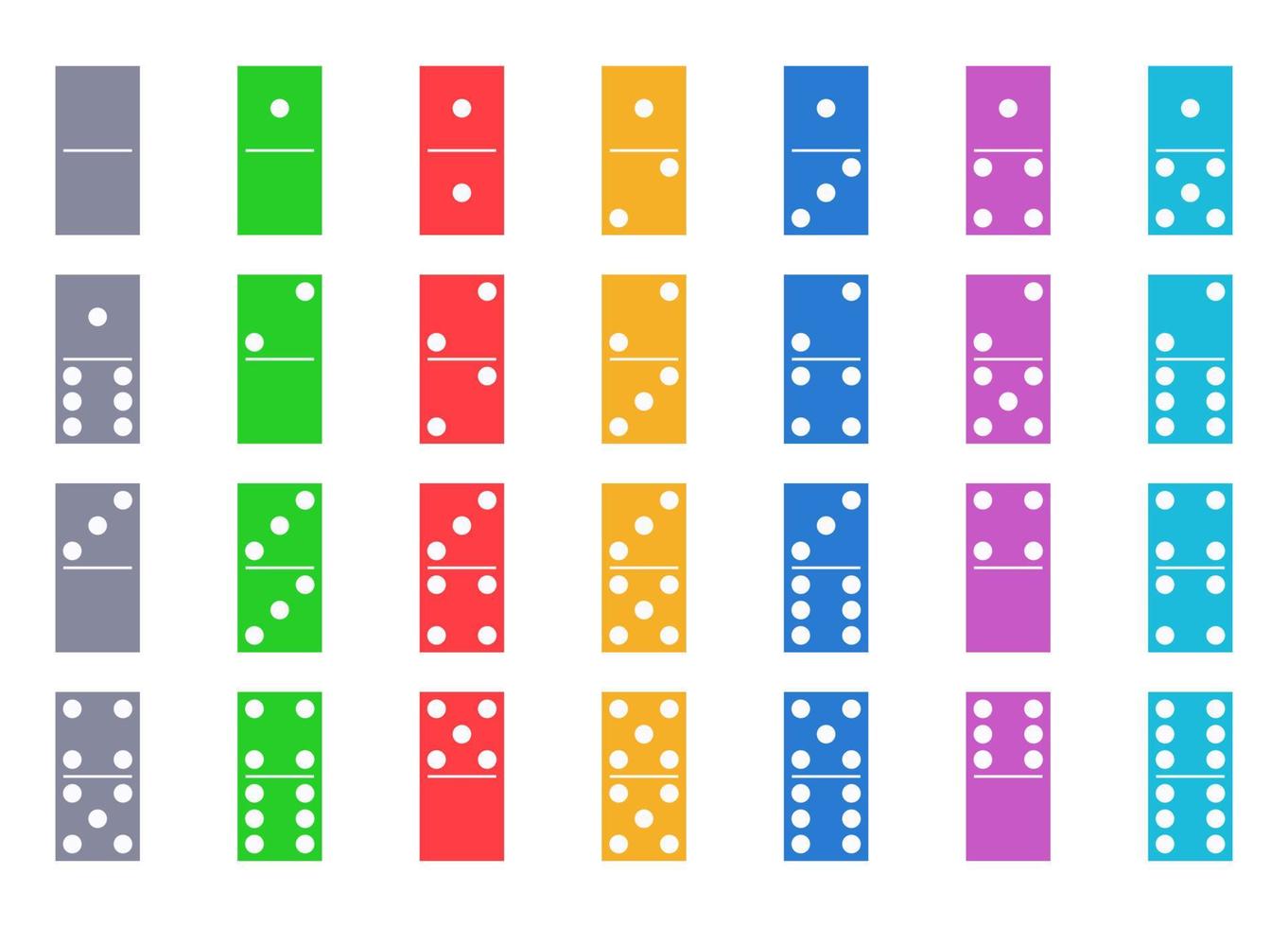 jeu d'icônes plates de pièces de domino, pièces de couleur avec point blanc vecteur