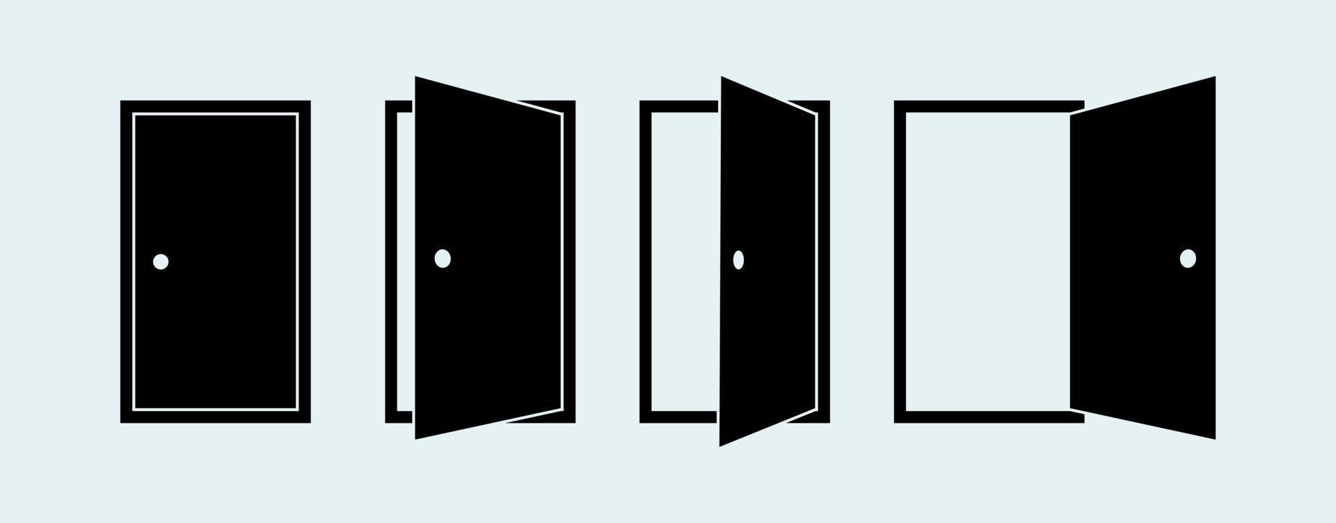 ouvrir et fermer le jeu d'icônes de porte. illustration d'icône de vecteur de silhouette de porte.