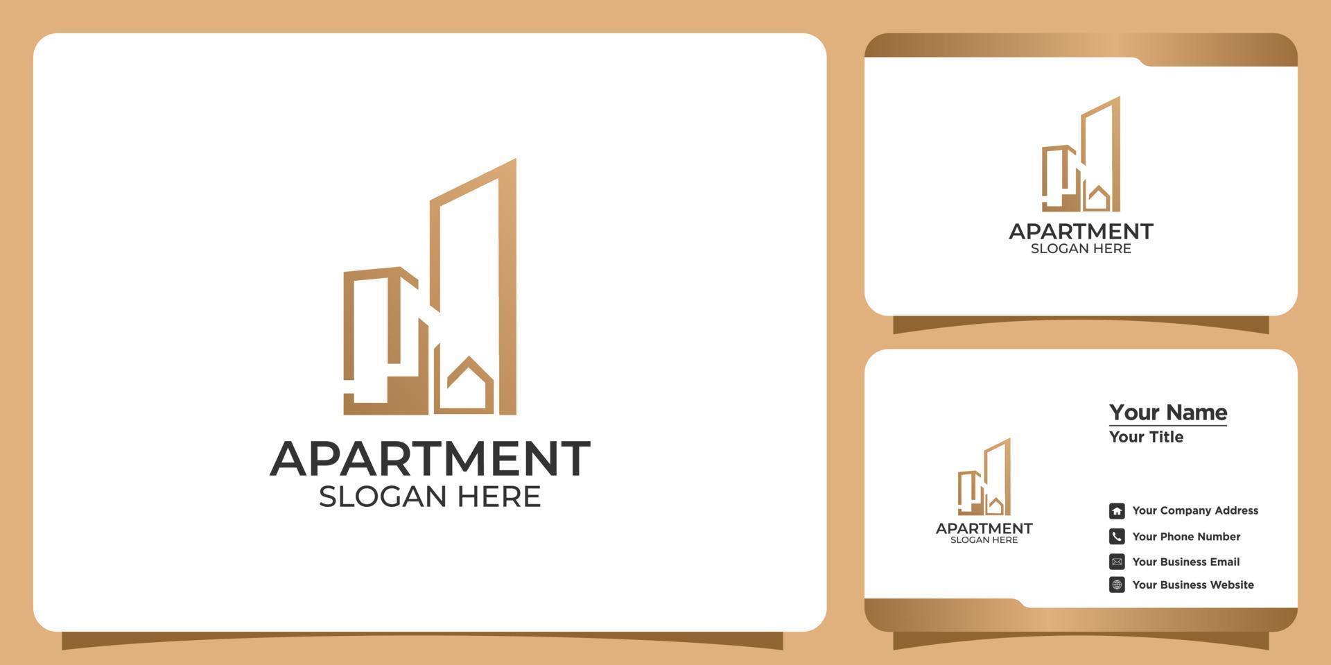 logo d'appartement minimaliste avec création de logo de style art en ligne et modèle de carte de visite vecteur