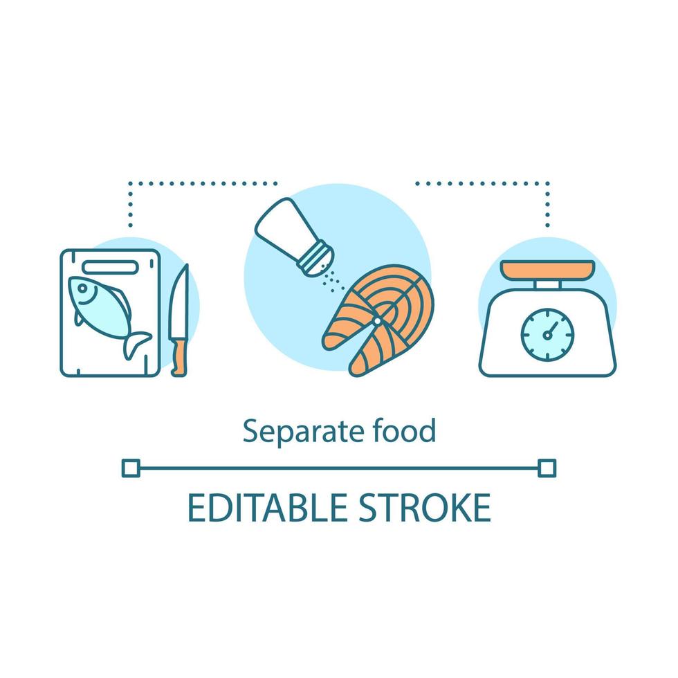 icône de concept de nourriture séparée. illustration de la ligne mince de l'idée de transformation du poisson. manipulation des aliments, préparation. cuisson. dessin de contour isolé de vecteur. trait modifiable vecteur