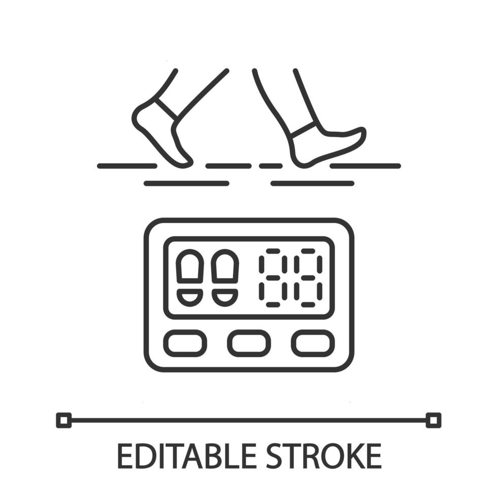 icône linéaire de podomètre numérique. indicateur d'activité de marche. Traqueur de Fitness. compteur de pas. passomètre. illustration de la ligne mince. symbole de contour. dessin de contour isolé de vecteur. trait modifiable vecteur