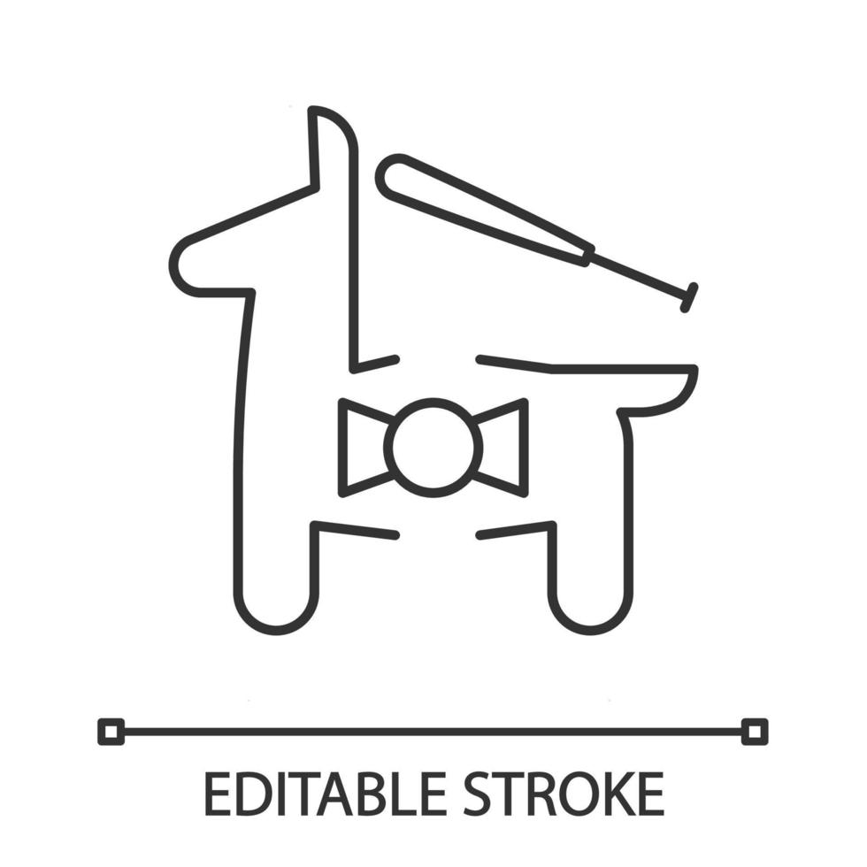 icône linéaire de pinata. figurine de cheval avec jouets et bonbons. illustration de la ligne mince. symbole de contour. dessin de contour isolé de vecteur. trait modifiable vecteur