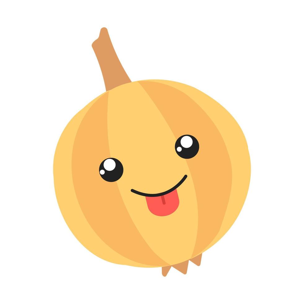 oignon mignon kawaii design plat grandissime personnage. légume heureux avec un visage de bébé souriant et une langue tirée, sourire. nourriture qui rit. emoji drôle, émoticône. illustration de silhouette isolée de vecteur