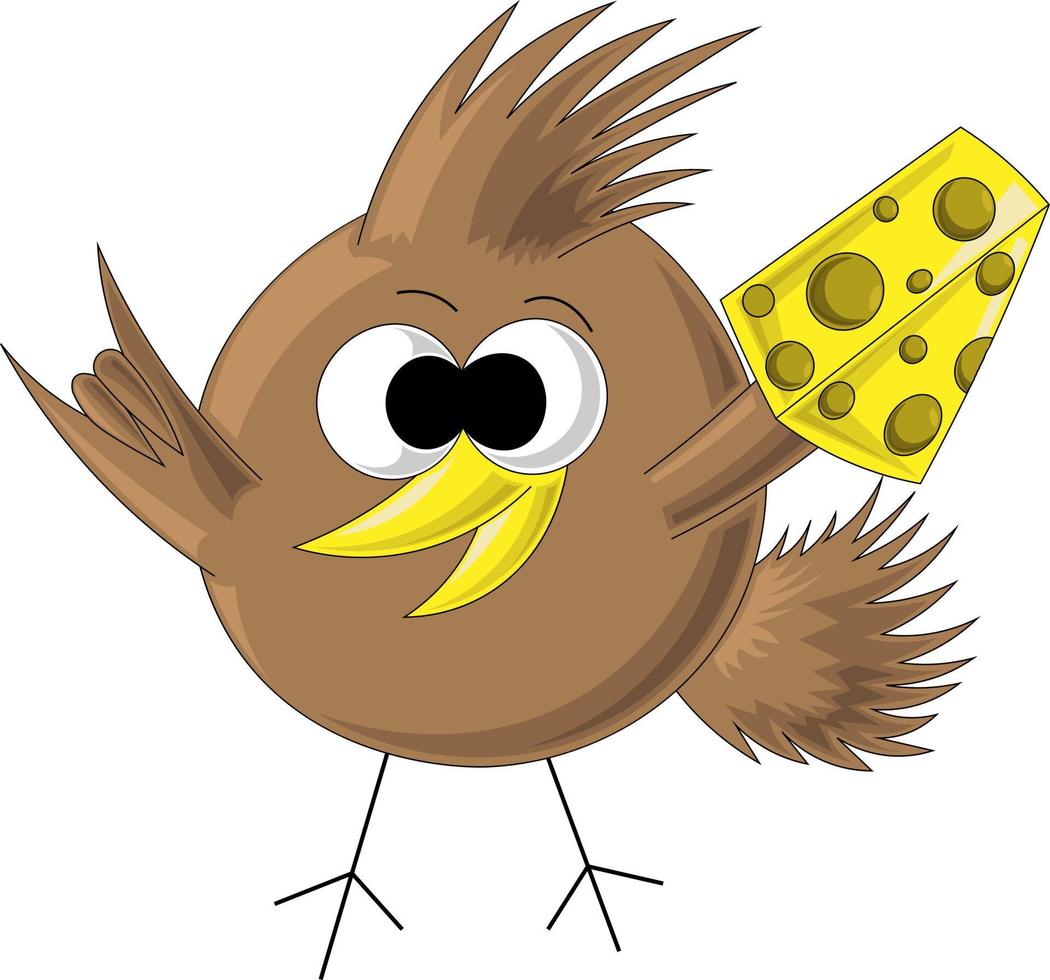 oiseau brun avec du fromage en style cartoon vecteur