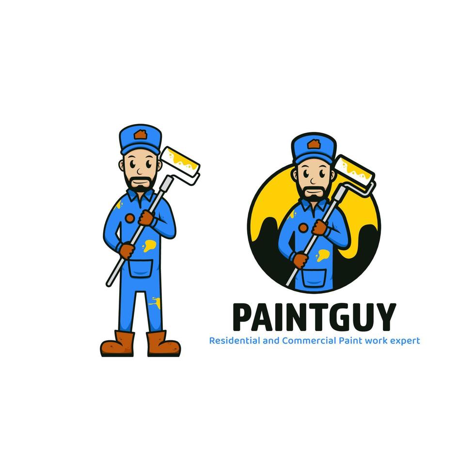peinture et réparation travailleur mascotte dessin animé logo icône illustration vectorielle vecteur