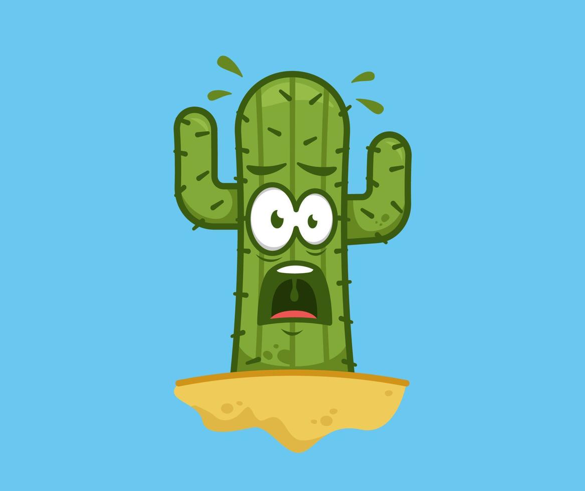 choc effrayé et effrayé illustration vectorielle de mascotte de personnage de dessin animé de cactus mignon vecteur