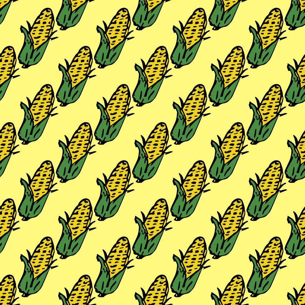 modèle sans couture avec des icônes de maïs jaune. fond de maïs coloré. illustration vectorielle de doodle avec des légumes vecteur