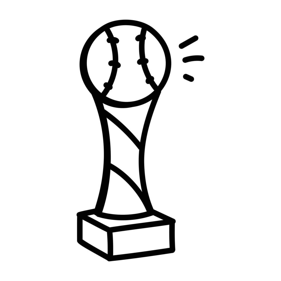 une icône linéaire doodle d'un trophée de baseball vecteur