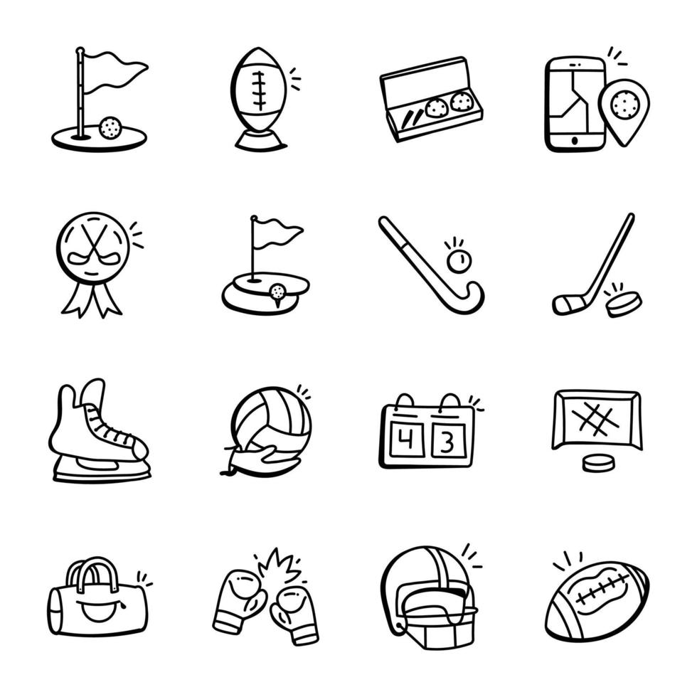 collection de doodles d'activités sportives vecteur