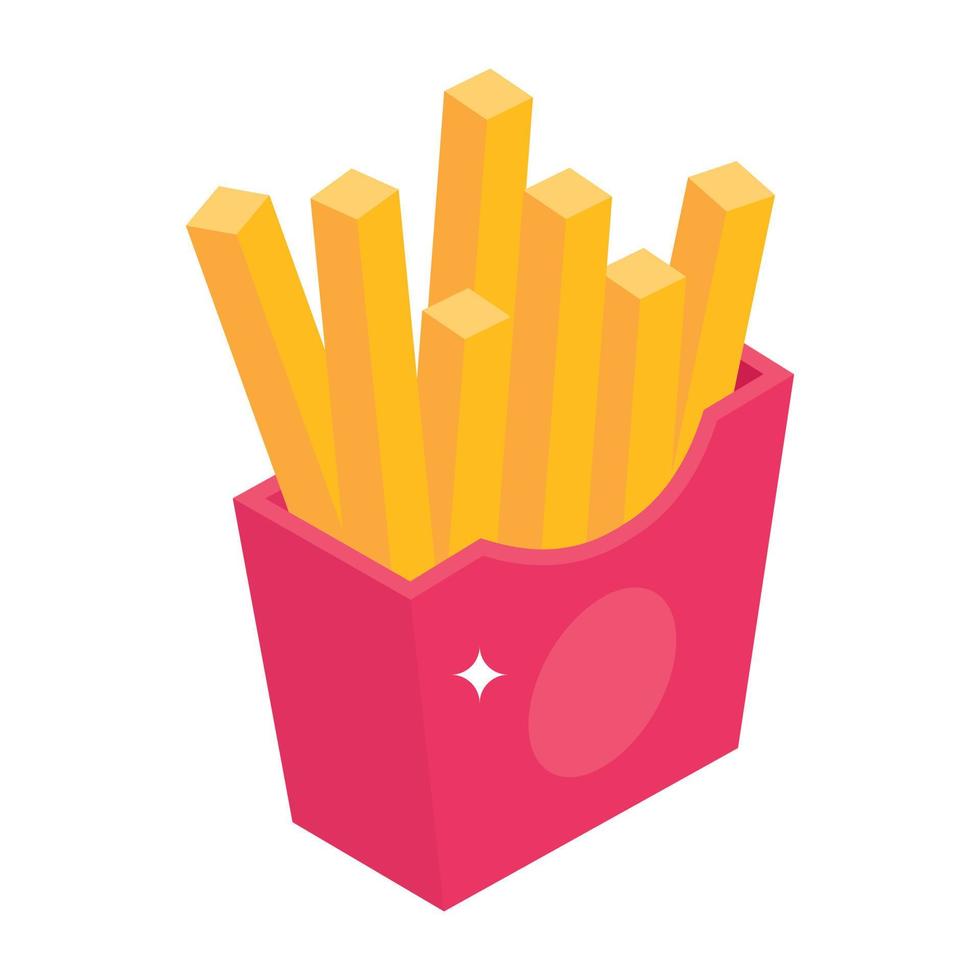 aliments frits, une icône isométrique du pack de frites vecteur
