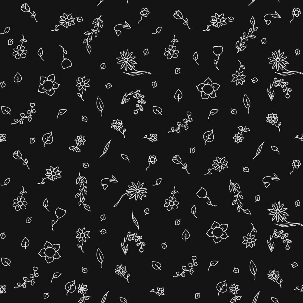 modèle vectoriel floral sans soudure. vecteur de doodle avec motif floral sur fond noir. motif floral vintage