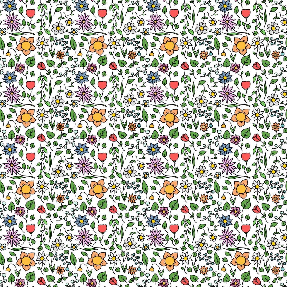 motif vectoriel floral sans couture coloré. vecteur de doodle avec motif floral sur fond blanc. motif floral vintage