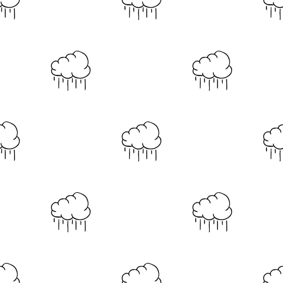 modèle sans couture avec des nuages pluvieux. nuages pluvieux doodle noir et blanc. icônes de cumulonimbus de doodle. modèle sans couture de cumulonimbus vecteur