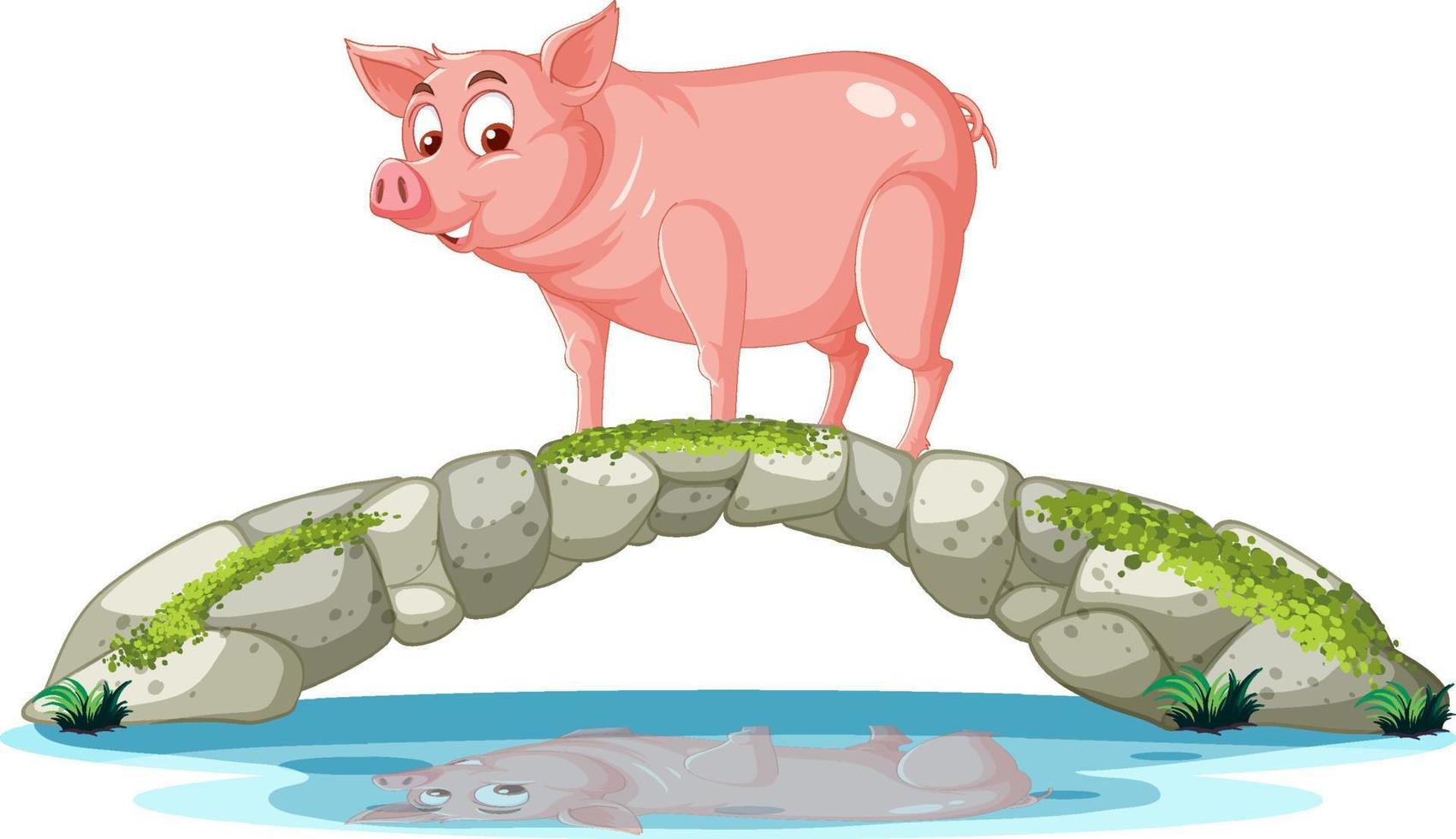 un cochon debout sur un pont de pierre vecteur