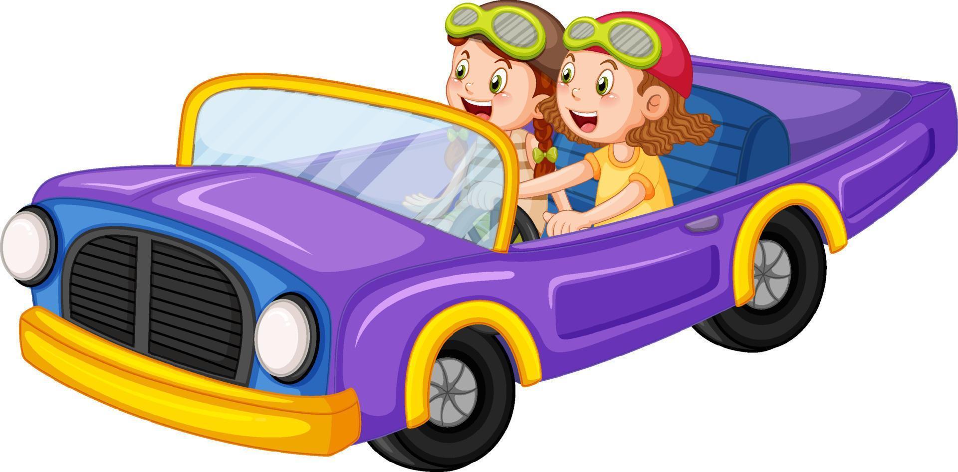 enfants en voiture vintage en dessin animé vecteur